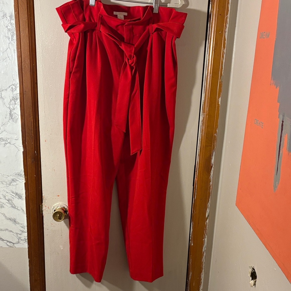 H&M Red Paperbag Waist Tie Slacks/Pants